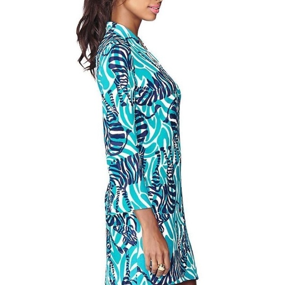 Lilly Pulitzer Blue Long Sleeve Tunic Zebra Dress - Picture 2 of 13